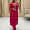 red kurta with pant and dupatta